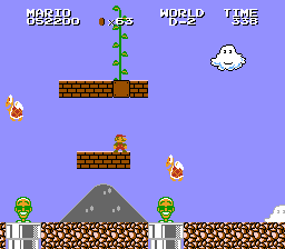 A screenshot of level D-2 from All Night Nippon: Super Mario Bros. showing a vine coming out of a block