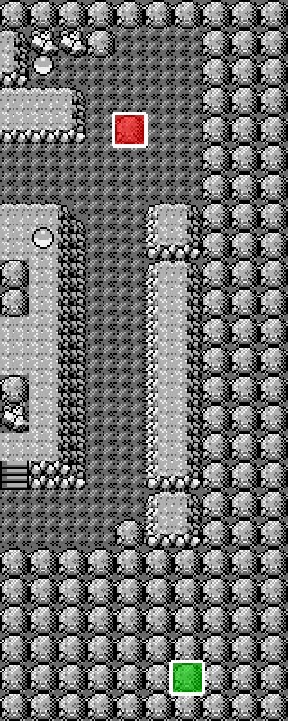 Map showing where the hidden item is in red, and where the ItemFinder thinks the item is in green