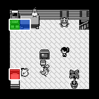 Map showing where the hidden item is in red, and where the ItemFinder thinks the item is in green, and where the updated location of the hidden item is in blue