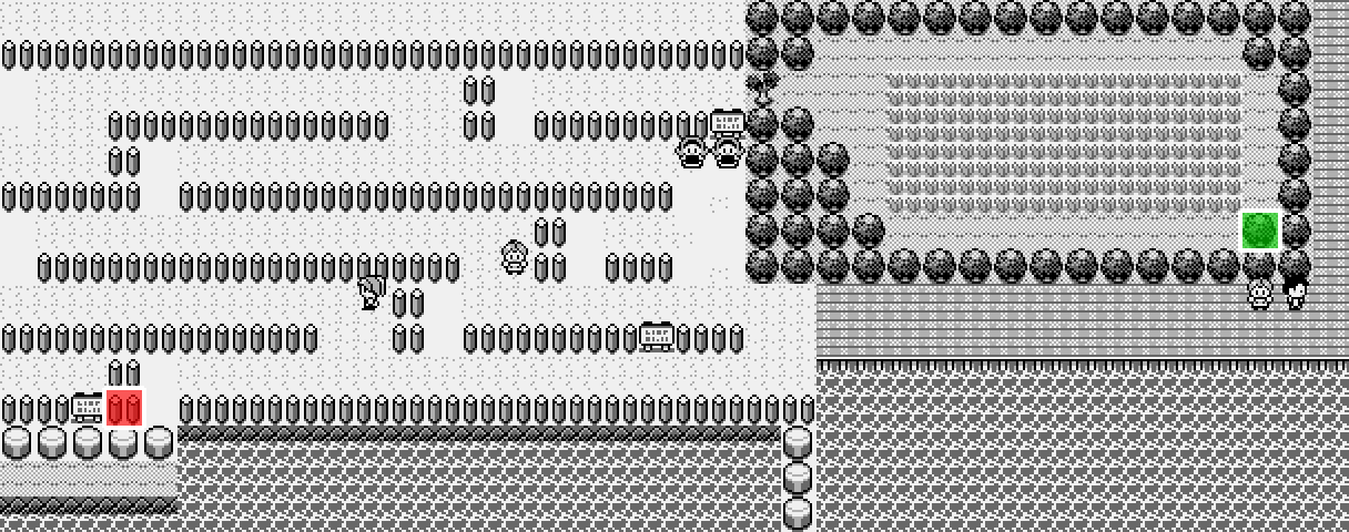 Map showing where the hidden item is in red, and where the ItemFinder thinks the item is in green