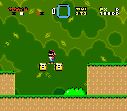 Mario standing on a switch block before it is activated