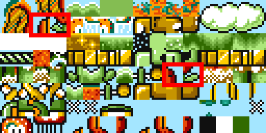 Four animations frames of various level graphics, with the muncher tiles highlighted (two are in one row, and two are in another row)