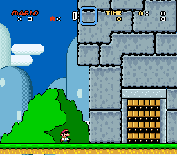 Mario entering a castle; you can see the background poking through on the very bottom of the image