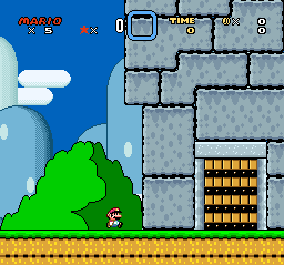Mario entering a castle; now there is no gap, but the dirt tile looks wrong