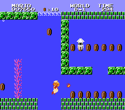An underwater room in Super Mario Bros. 2 featuring castle masonry bricks underwater