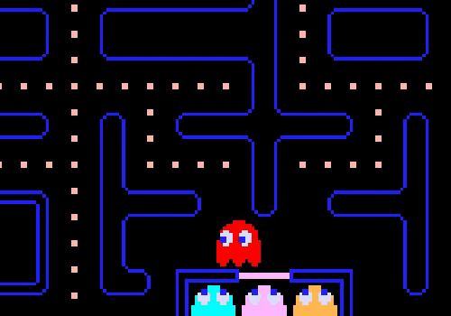 Blinky and Pinky running through a couple walls