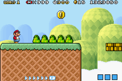 Mario hitting the bonus coin block and the number 44 appearing at the bottom of the screen