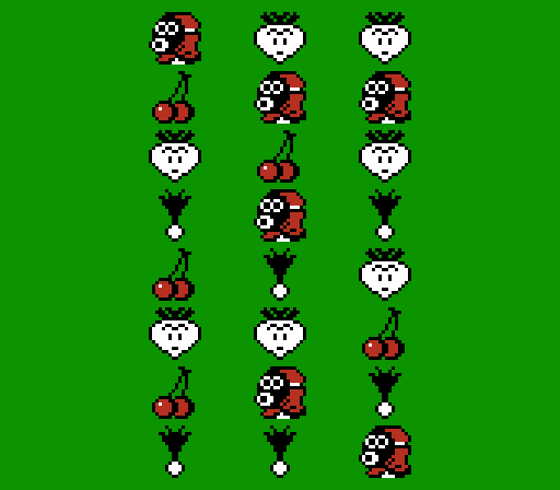 The eight icons on all three reels from the Doki Doki Panic slot machine