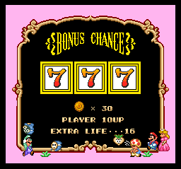 Slot machine in Super Mario Bros. 2 showing 777