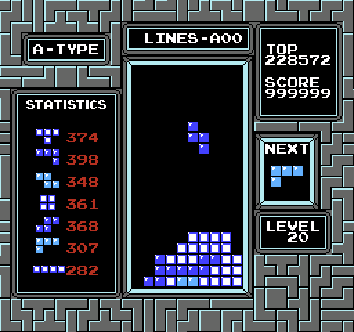 Level 100 in NES Tetris