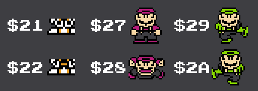 Two sprites each of the Princess's hands, Mario and Luigi jumping